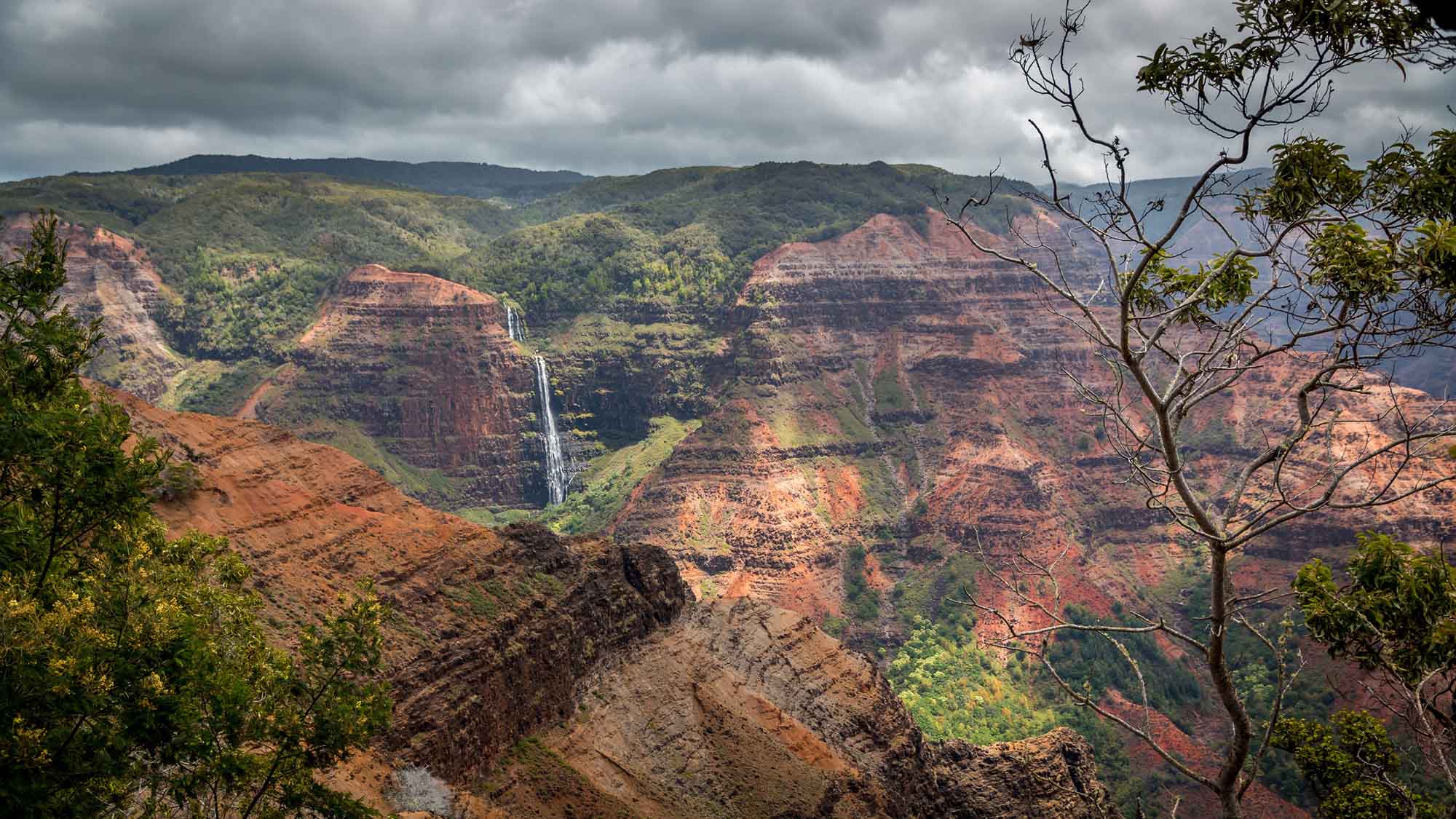 88544486 - waipoo falls in waimea canyon, kauai, hawaii.